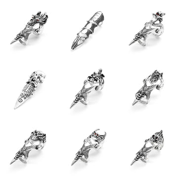 DAIIIBABYYY  -  Gothic Punk Knuckle Armor Rings Dragon Skull Metal Full Finger Joint Claw Rock Ring Halloween Unisex Adjustable Vintage Ring
